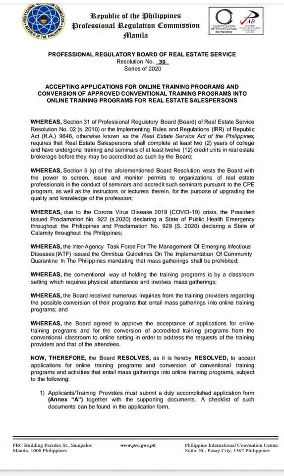 Real Estate Salespersons PRC Requirement as of Oct. 2020 OnePropertee