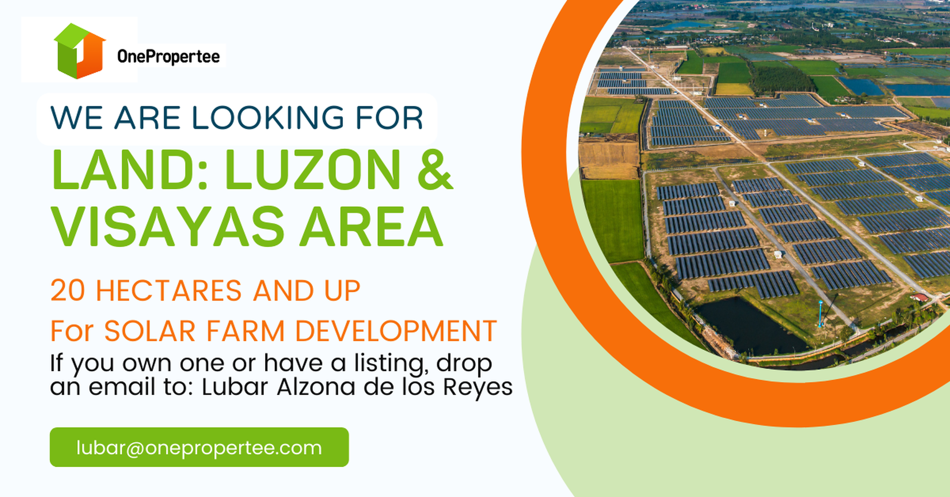 Looking for Land for Solar Farm Development 20 hectares and up Real