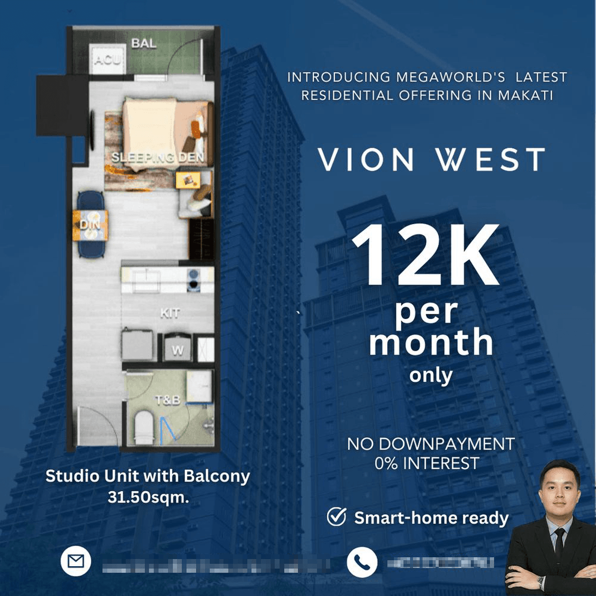 Preselling 31.50 sqm Studio Condo For Sale MakatiVion West Megaworld