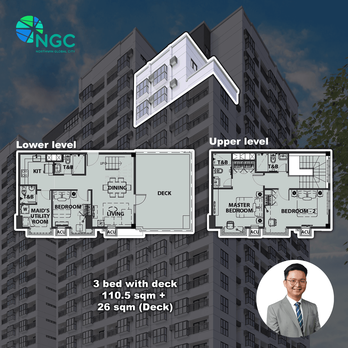 3 bed with deck 9 Central Park Northwin Global City condo for sale