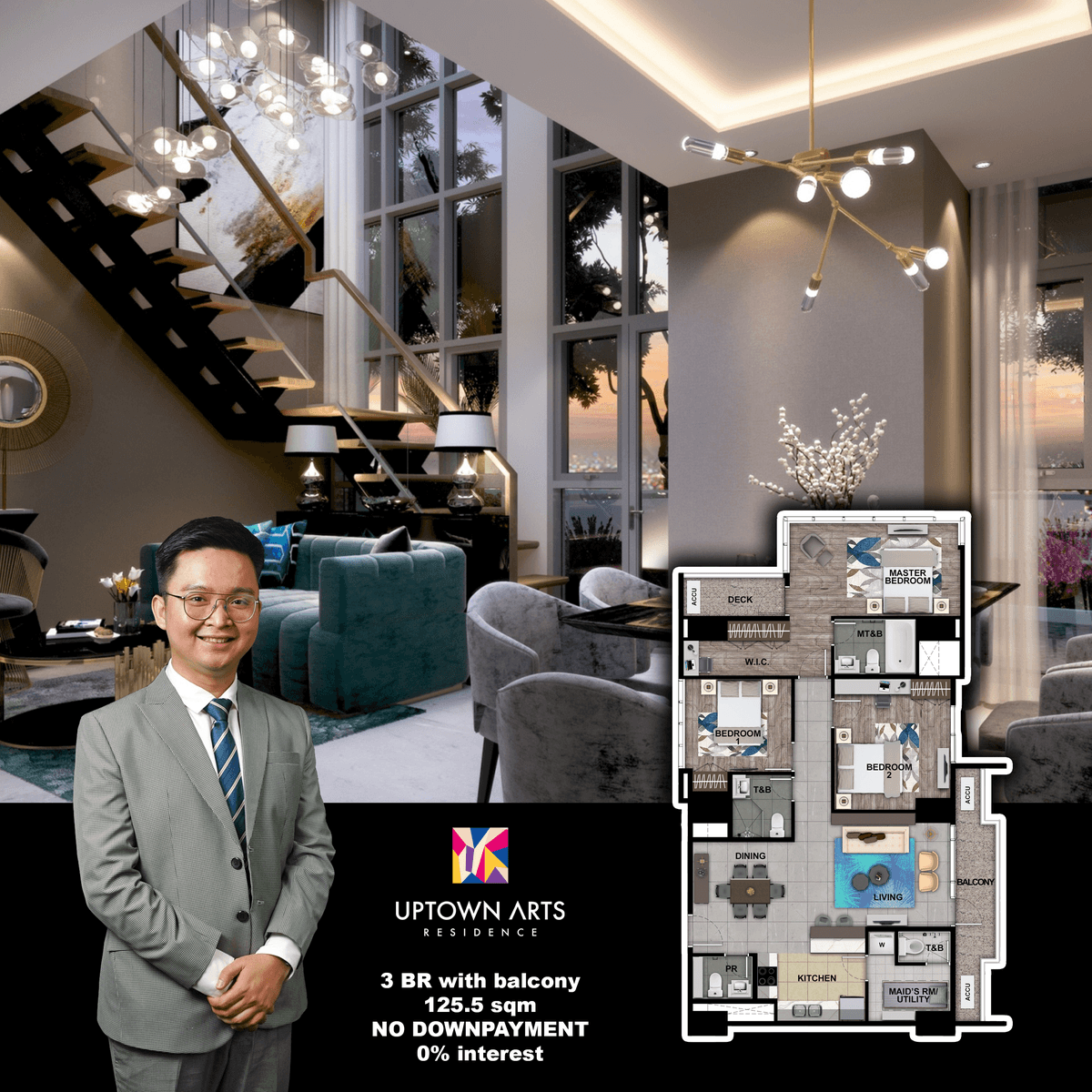 3 bed 125.5 sqm Uptown Arts Bgc condo for sale Fort Bonifacio Taguig