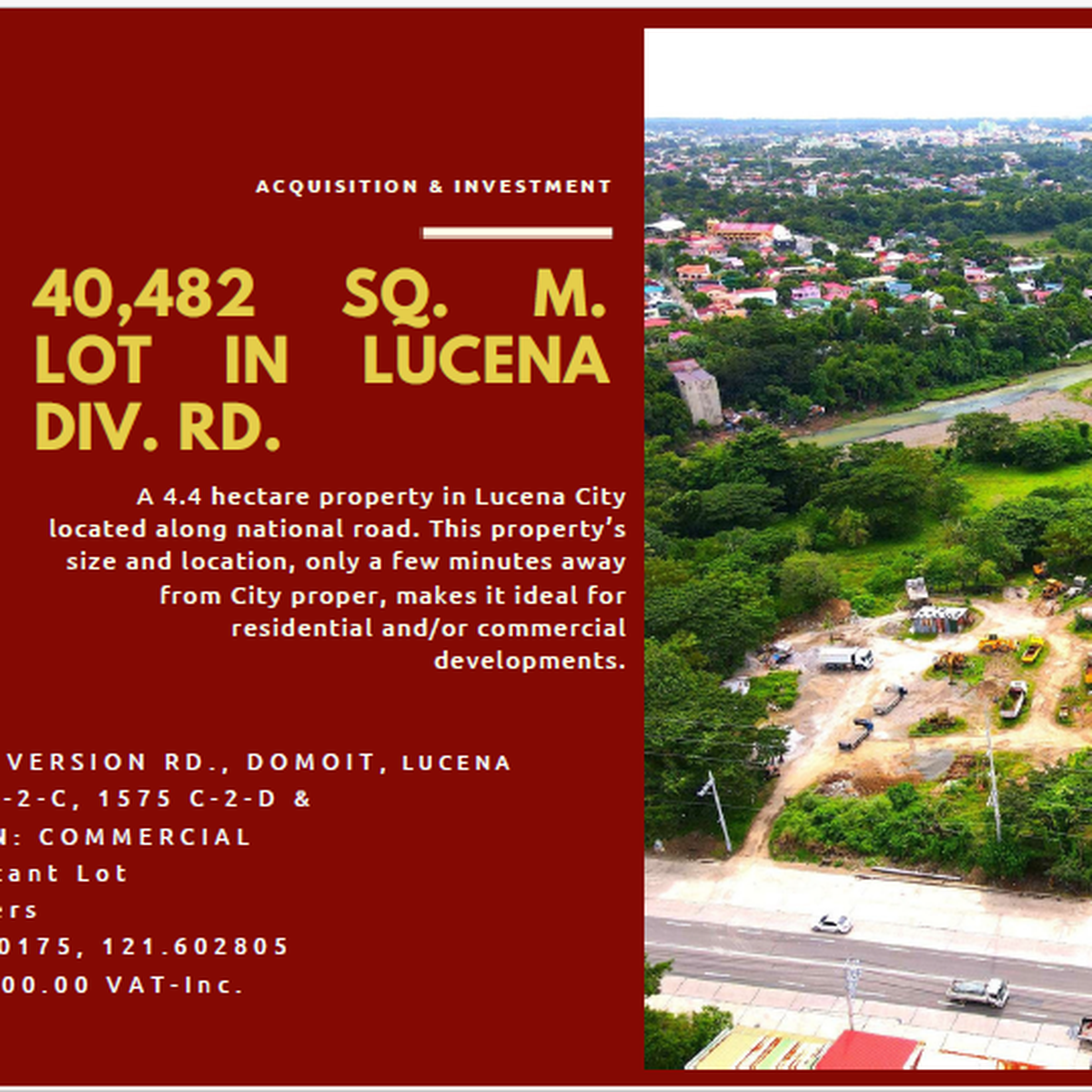 4.05 hectares Commercial Lot For Sale in Lucena City, Quezon Province
