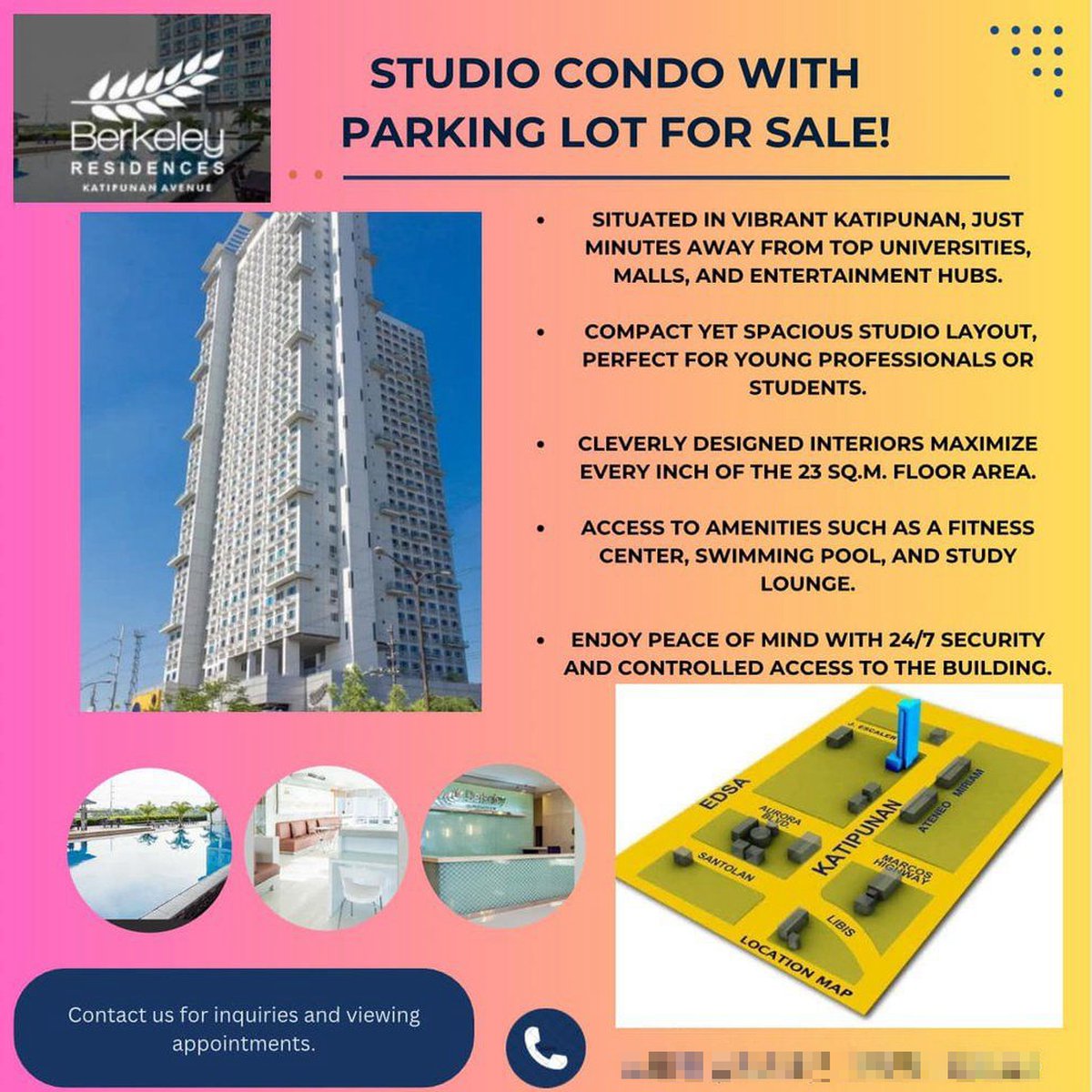 Image showcasing 23 sqm Studio Condo w/ Parking Lot for Sale in Katipunan, Quezon City ...