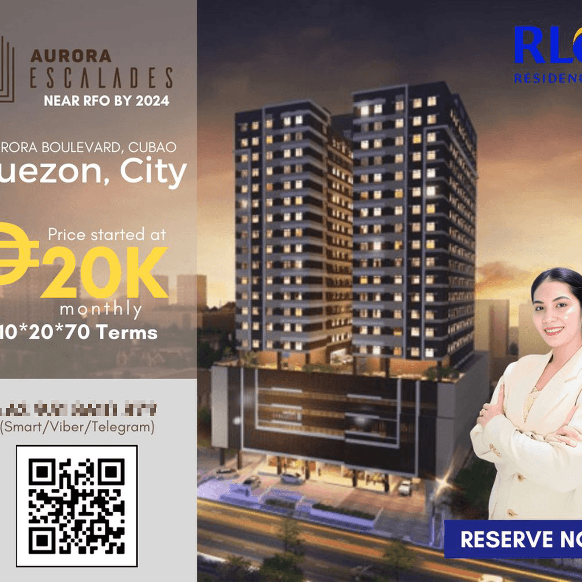Studio Unit 24sqm Aurora Cubao, Quezon City Brandnew Near RFO 2024