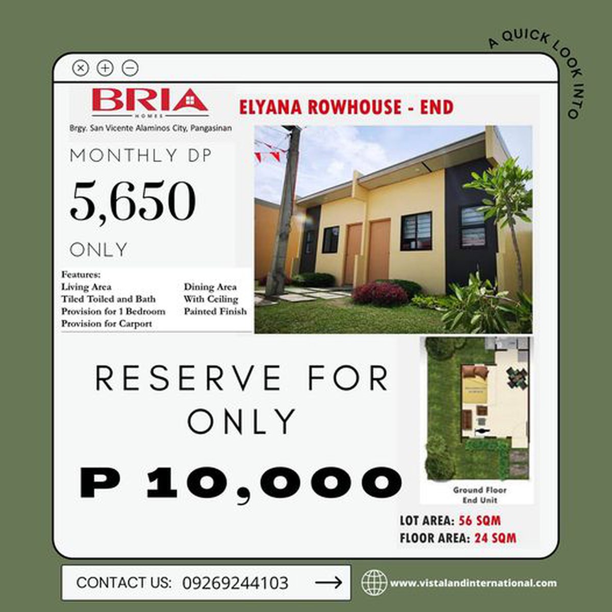 Affordable Elyana End Unit Rowhouse in Alaminos Pangasinan [House and