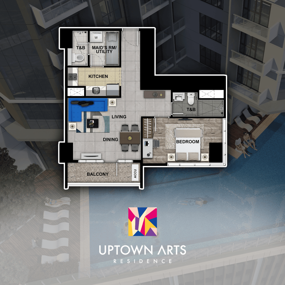 Spacious 1 bed Uptown Arts condo for sale Bonifacio Global City Taguig