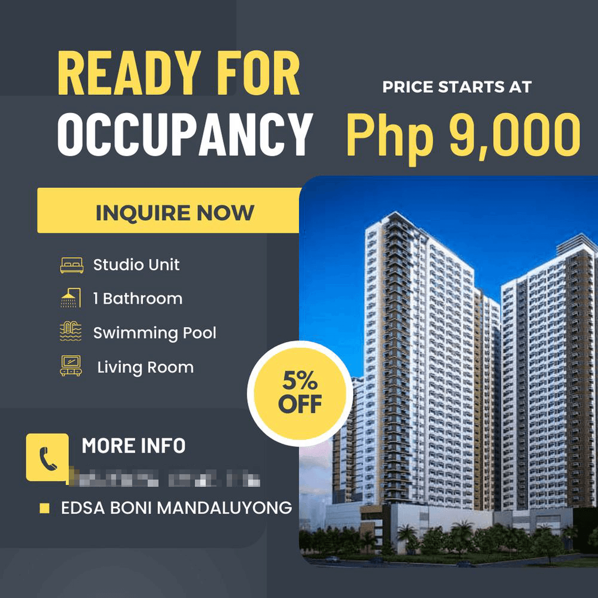 Condo Studio MAKATI RENT TO OWN Rush DP MOVE IN RFO Pioneer Woodlands