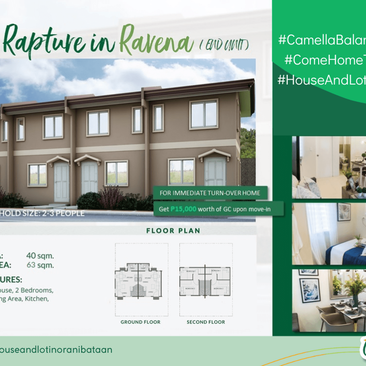 2 Storey TFloor Area 40 sqm. Min. Lot Area 63 sqm. (End Unit) [House