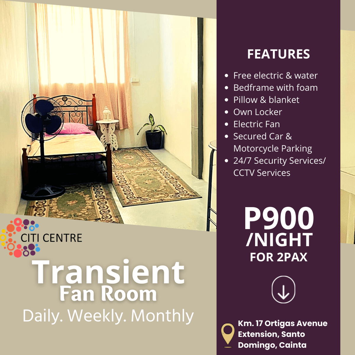 Solotransient Fan Room for Lease in Ortigas Avenue Extension [Condo 🏙️