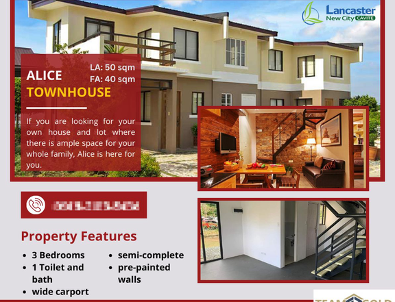 Townhouse unit with 3 bedrooms for Sale in Imus at Lancaster New City