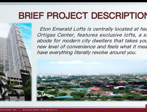 1BR Loft Type UNIT FOR SALE AT ETON EMERALD LOFTS