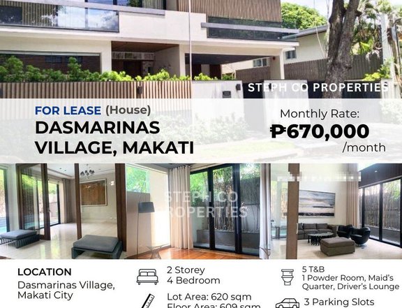 For Lease: Makati House in Dasmarinas Village, 4 Bedroom Semi-Furnished