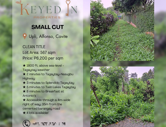 567sqm COOL WEATHER lot in Alfonso, 2 mins from Splendido, Tagaytay!