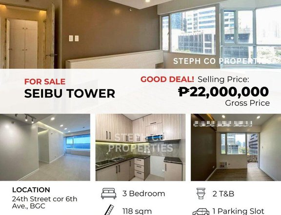 Best Deal in BGC, 3 Bedroom Seibu Tower, Bonifacio Global City