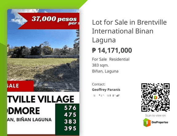 475sqm Residential lot for Sale in Brentville International Binan Laguna