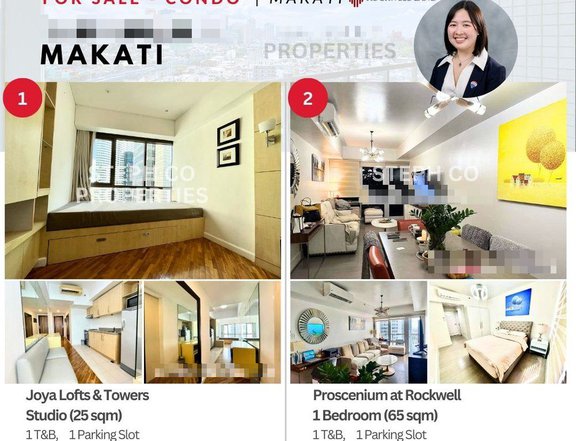 For Sale! Rockwell, Makati 2 or 1 Bedroom, Studio, Proscenium Residences, Lincoln, Joya Lofts