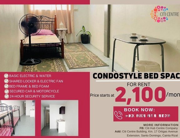 Condostyle Bedspace for Lease in Ortigas Avenue Extension
