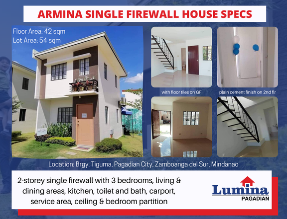 Armina Single Firewall with 3 Bedrooms for Sale in Lumina Pagadian