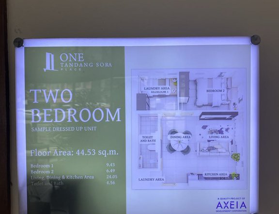 45.97 sqm 2-bedroom Condo For Sale in One Tandang Sora Place - Quezon City / QC Metro Manila