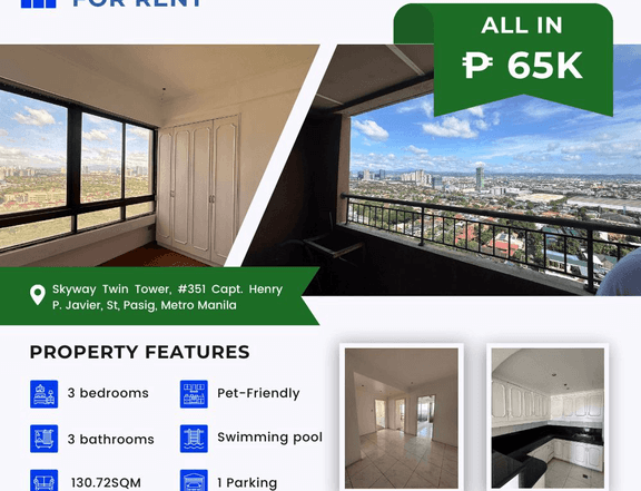 Posh 3-Bedroom Condo for Lease  Pet-Friendly & Near Ortigas CBD!