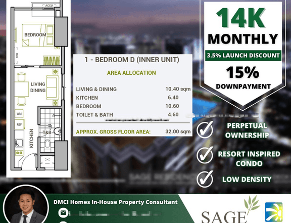 Pre-selling 32.00 sqm 1BR Condo For Sale in Mandaluyong SAGE by DMCI
