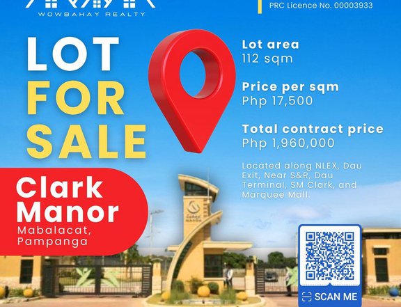 112 sqm Residential Lot For Sale in CLARK MANOR, Mabalacat Pampanga