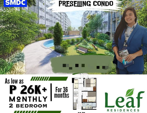 SMDC Leaf Residences 34.00 sqm 2-bedroom Residential Condo For Sale in Muntinlupa