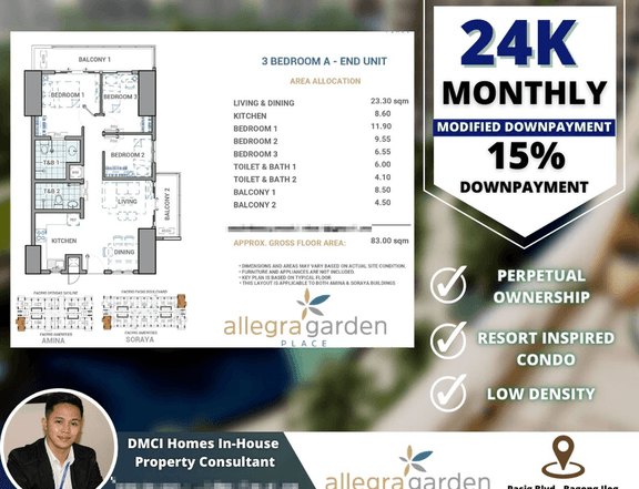 24K MONTHLY for a 3BR 83.00 SQM!! | Allegra Garden Place by DMCI Homes