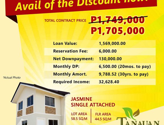 DISCOUNTED Jasmine Single Attached House - Tanauan Park Place Batangas
