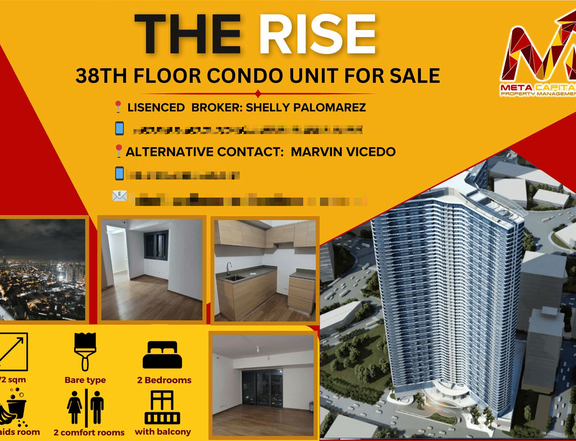 Semi-furnished Condo Unit 38th Floor in The Rise Makati