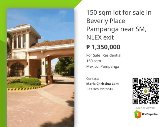 150 sqm lot for sale in Beverly Place Pampanga near SM, NLEX exit