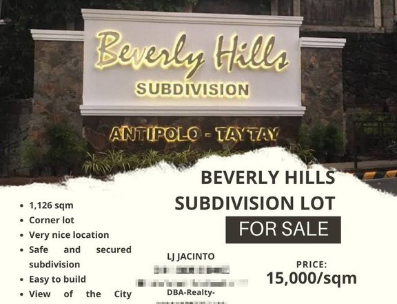1,126 sqm Residential Lot For Sale in Beverly Hills Subd. Antipolo