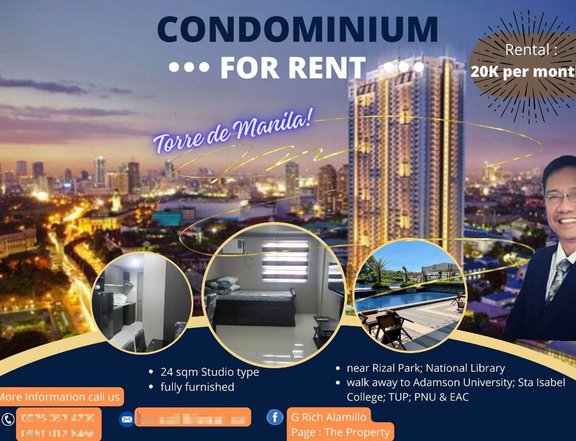 24.00 sqm Studio Type Condominium For Rent in Manila Metro Manila