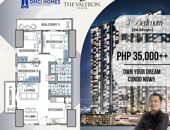 The Valeron Tower 84.50sqm 3 Bedroom Residential condo for sale in Pasig near C5