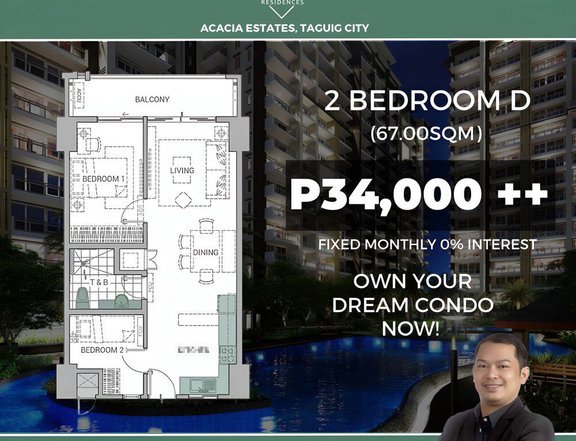 67.00 Alder Residences 2 Bedroom condo for sale in Acacia Estate Taguig