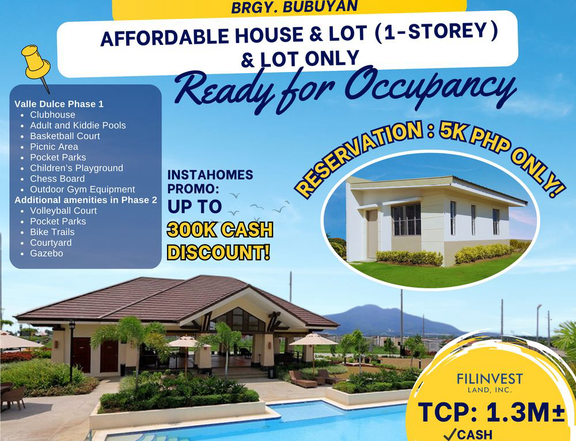 UP TO 300K CASH DISCOUNT-AFFORDABLE RFO HOUSE & LOT CALAMBA LAGUNA- 5K RESERVATION ONLY -VALLE DULCE