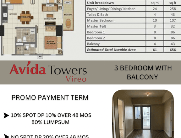 RFO 61 sqm 3-bedroom Condo For Sale in Arca South Taguig