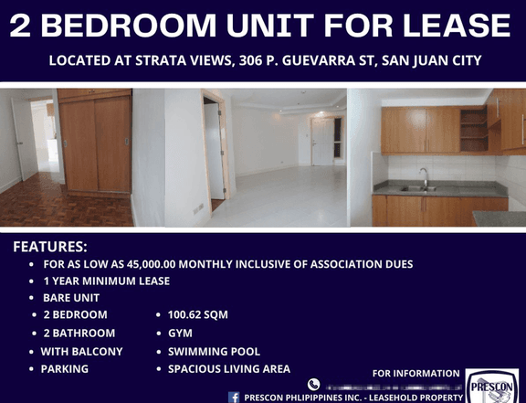 2BR BARE UNIT FOR LEASE