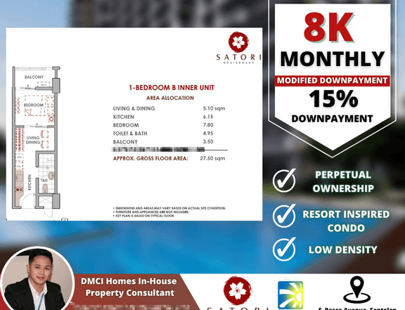 8K MONTHLY for 27.50 sqm! |Satori Residences in Preselling in Pasig
