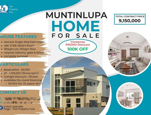 3BR Single Attached House and Lot in Muntinlupa City