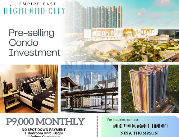PRE-SELLING CONDO Investment for 1BR at P9,000 Monthly - NO SPOT DP
