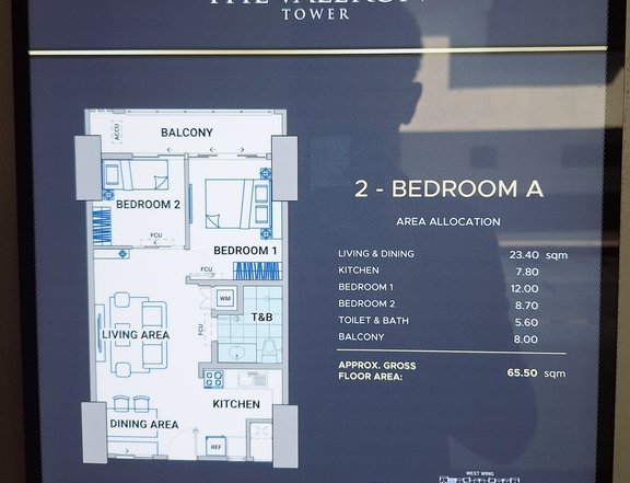 65.5 qm 2-Bedroom Unit | The Valeron Tower in C5 Rd