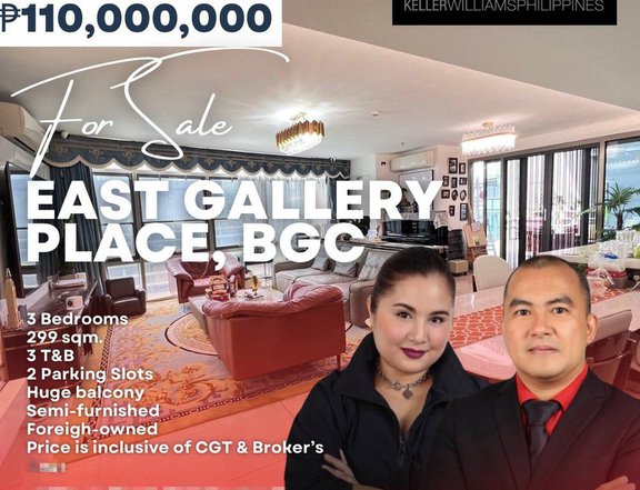 Luxurious 299 sqm. 3 Bedroom Unit For Sale at East Gallery Place in Bonifacio Global City, BGC