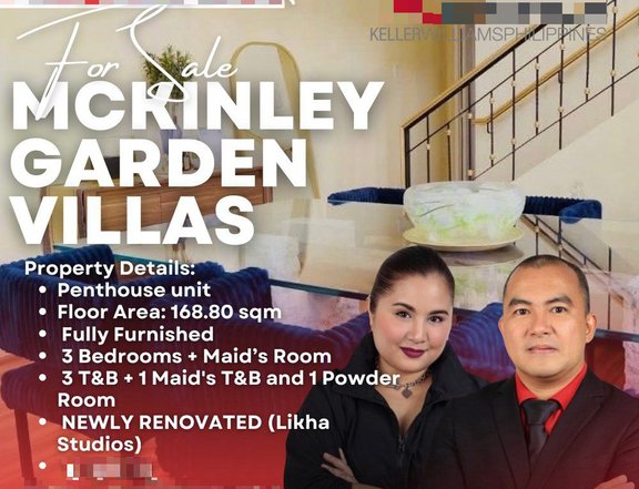 Luxury 168 sqm 3-bedroom Bi-Level Penthouse Unit For Sale in McKinley Garden Villas McKinley Hill