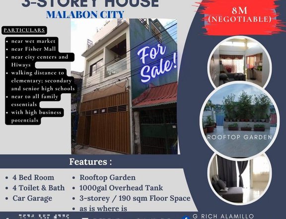 3-storey House and Lot in Malabon City