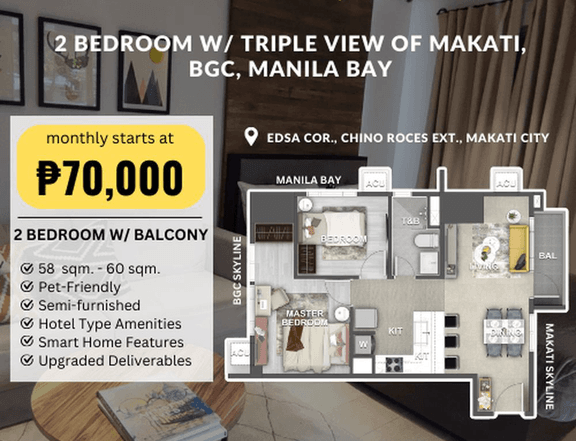 58.50 sqm 2-bedroom Condo For Sale in Makati Metro Manila