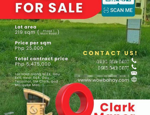 219 sqm Residential Lot For Sale in CLARK MANOR, Mabalacat Pampanga