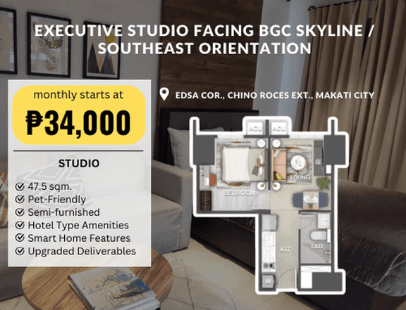 34.50 sqm 1-bedroom Condo For Sale in Makati Metro Manila