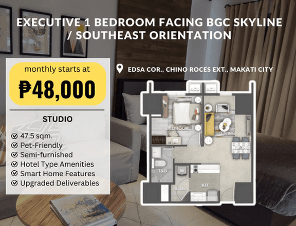 47.00 sqm 1-bedroom Condo For Sale