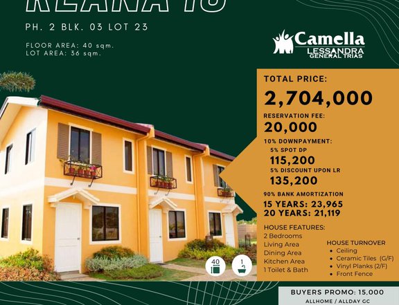 Only 5% SPOT DP to MOVE IN on all RFO units in GENERAL TRIAS CAVITE.